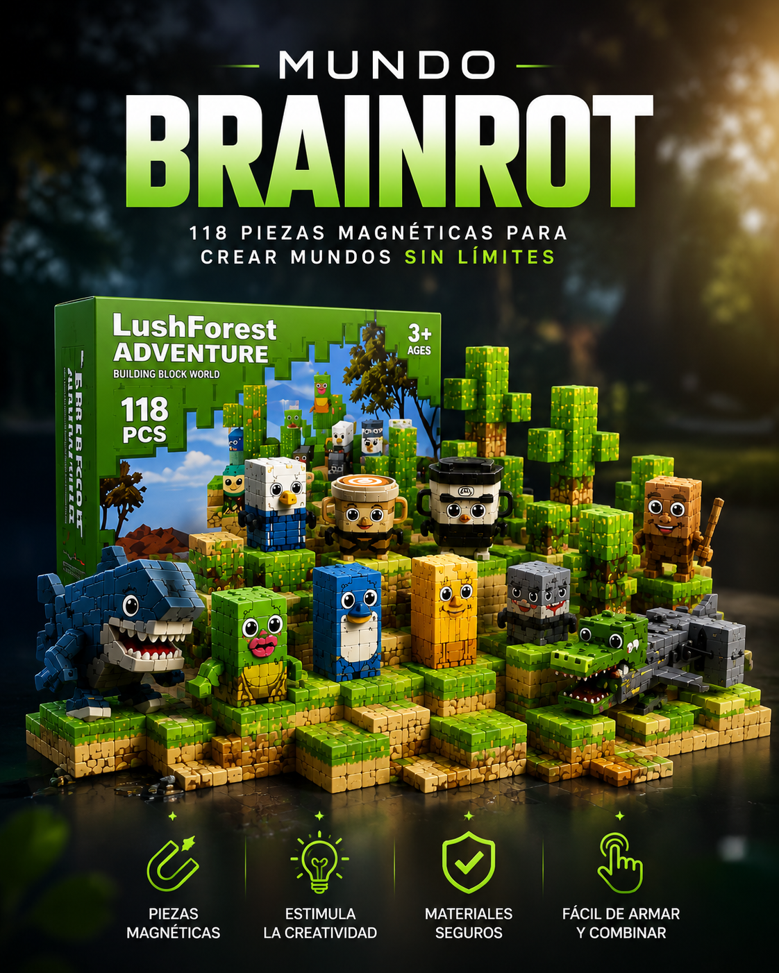 Mundo Brainrot - Cubo Magnetico 118 Piezas